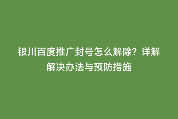 银川百度推广封号怎么解除？详解解决办法与预防措施
