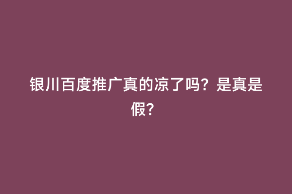 银川百度推广真的凉了吗？是真是假？