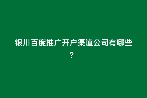 银川百度推广开户渠道公司有哪些？
