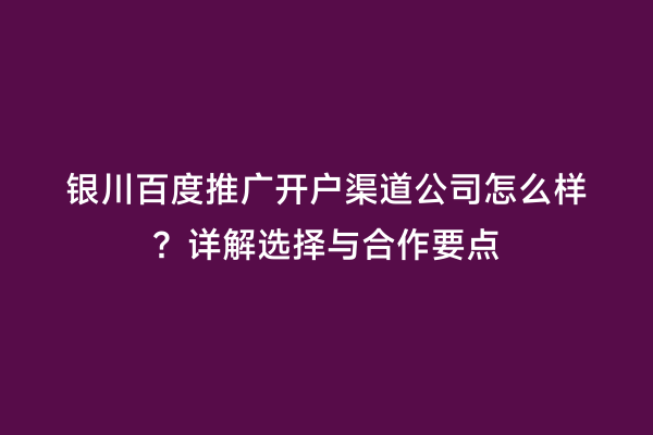 银川百度推广开户渠道公司怎么样？详解选择与合作要点
