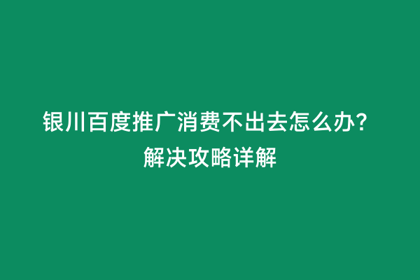 银川百度推广消费不出去怎么办？解决攻略详解