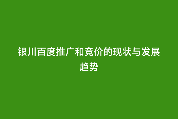 银川百度推广和竞价的现状与发展趋势