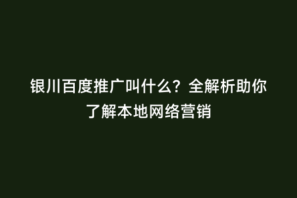 银川百度推广叫什么？全解析助你了解本地网络营销