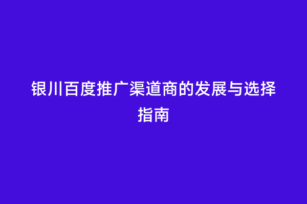 银川百度推广渠道商的发展与选择指南