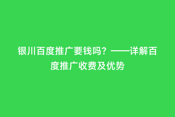 银川百度推广要钱吗？——详解百度推广收费及优势