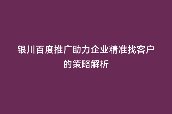 银川百度推广助力企业精准找客户的策略解析