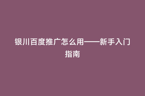 银川百度推广怎么用——新手入门指南