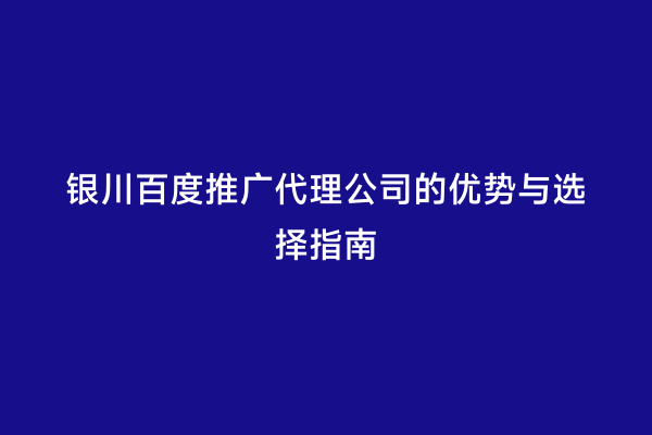 银川百度推广代理公司的优势与选择指南