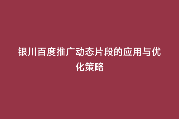 银川百度推广动态片段的应用与优化策略