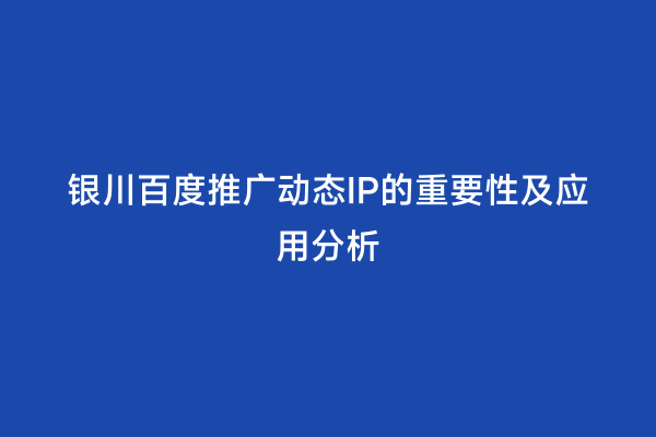 银川百度推广动态IP的重要性及应用分析