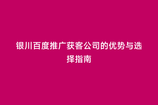 银川百度推广获客公司的优势与选择指南