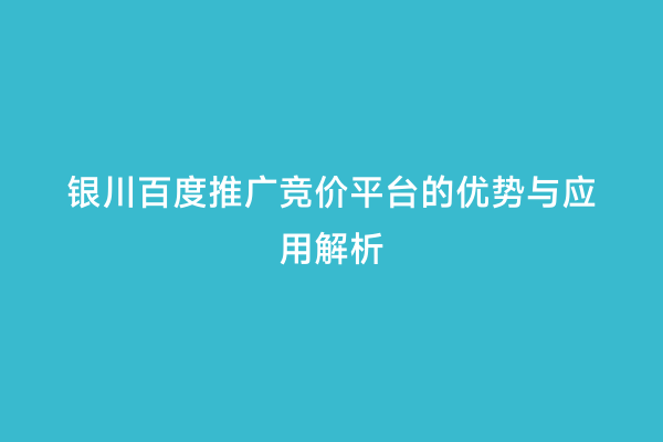 银川百度推广竞价平台的优势与应用解析