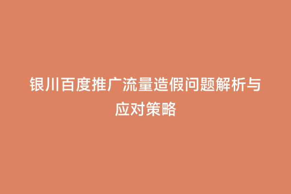 银川百度推广流量造假问题解析与应对策略