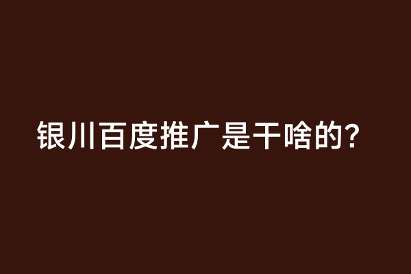 银川百度推广是干啥的？