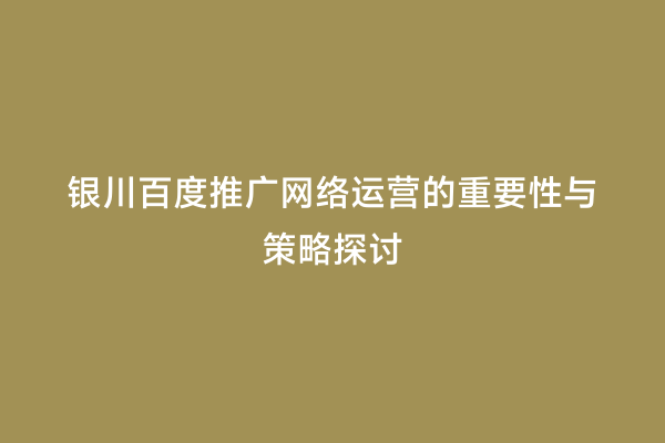 银川百度推广网络运营的重要性与策略探讨