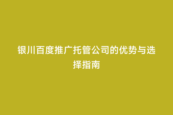 银川百度推广托管公司的优势与选择指南