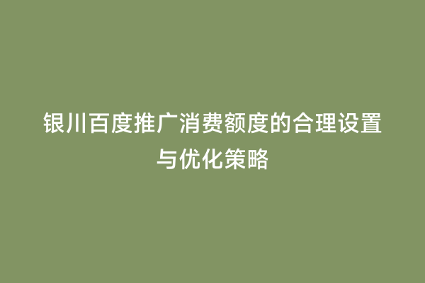 银川百度推广消费额度的合理设置与优化策略