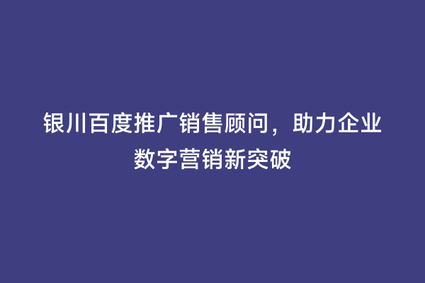 银川百度推广销售顾问，助力企业数字营销新突破