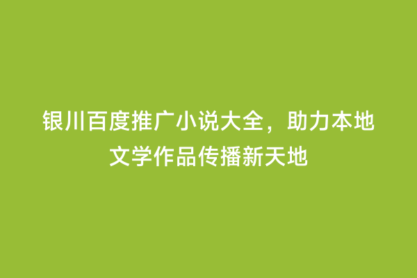 银川百度推广小说大全，助力本地文学作品传播新天地