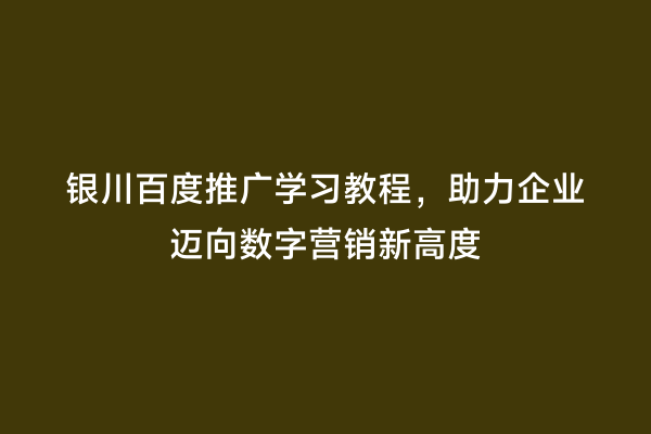 银川百度推广学习教程，助力企业迈向数字营销新高度