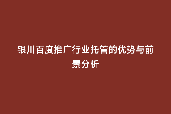银川百度推广行业托管的优势与前景分析