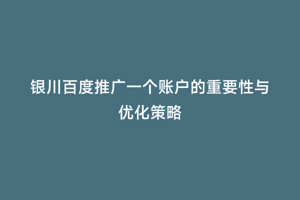 银川百度推广一个账户的重要性与优化策略