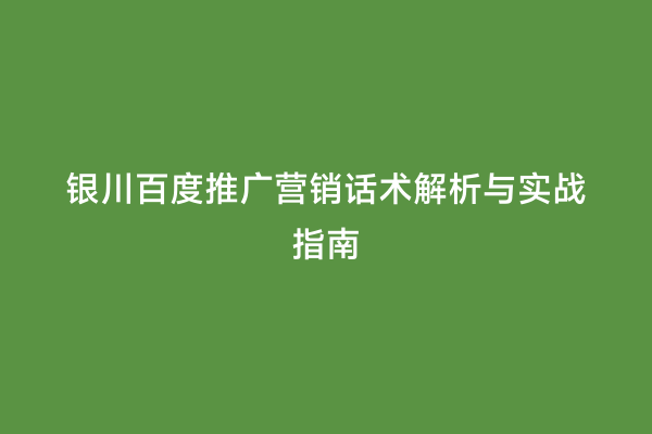 银川百度推广营销话术解析与实战指南