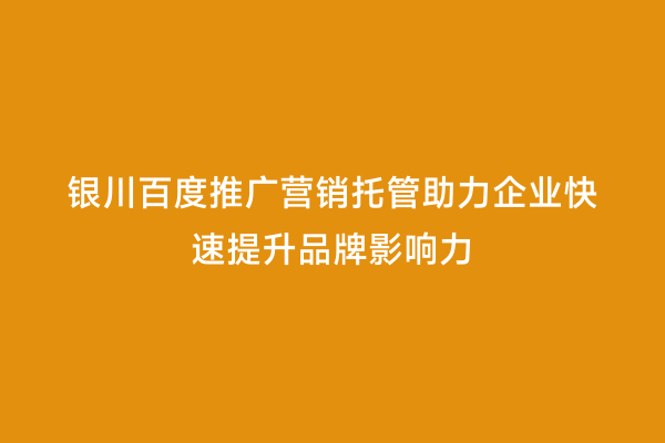 银川百度推广营销托管助力企业快速提升品牌影响力