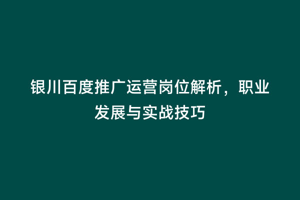 银川百度推广运营岗位解析，职业发展与实战技巧