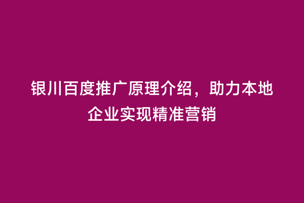 银川百度推广原理介绍，助力本地企业实现精准营销