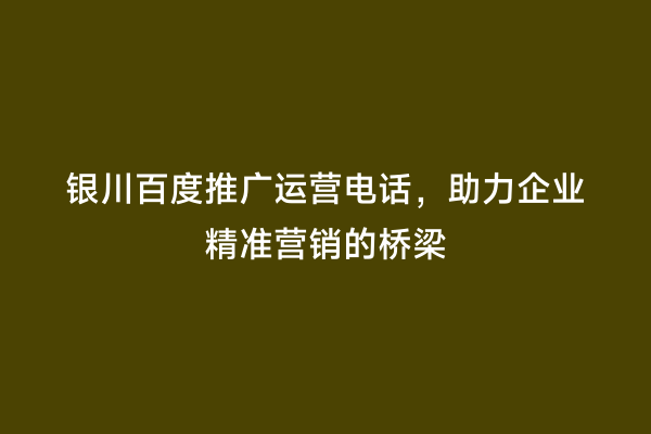 银川百度推广运营电话，助力企业精准营销的桥梁