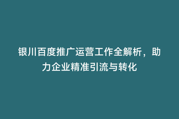 银川百度推广运营工作全解析，助力企业精准引流与转化