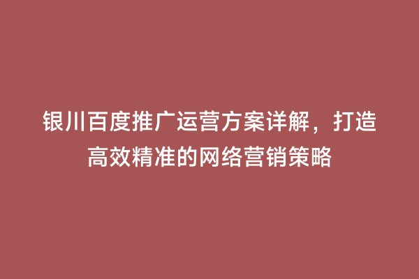 银川百度推广运营方案详解，打造高效精准的网络营销策略
