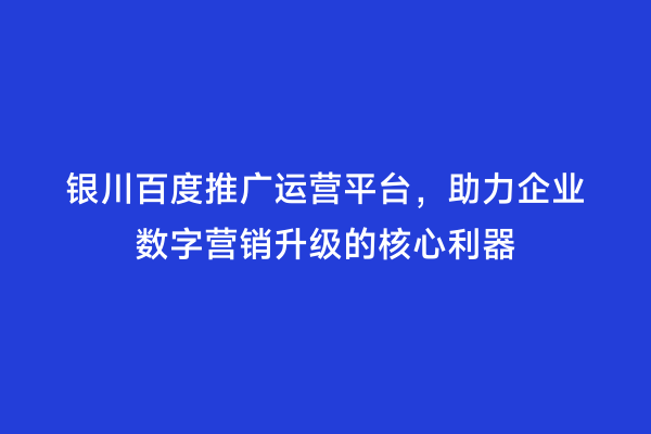 银川百度推广运营平台，助力企业数字营销升级的核心利器