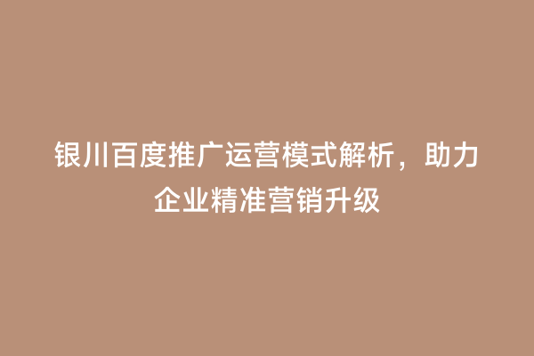 银川百度推广运营模式解析，助力企业精准营销升级