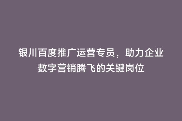 银川百度推广运营专员，助力企业数字营销腾飞的关键岗位