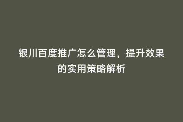 银川百度推广怎么管理，提升效果的实用策略解析