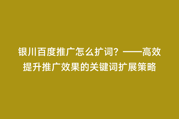 银川百度推广怎么扩词？——高效提升推广效果的关键词扩展策略