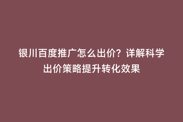 银川百度推广怎么出价？详解科学出价策略提升转化效果