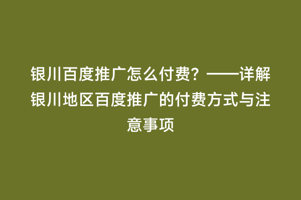 银川百度推广怎么付费？——详解银川地区百度推广的付费方式与注意事项