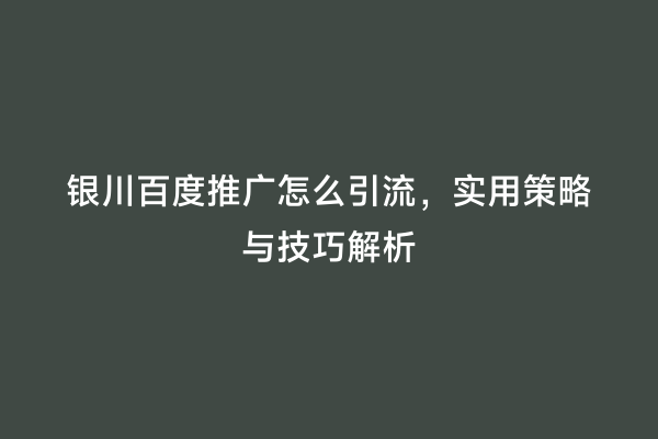 银川百度推广怎么引流，实用策略与技巧解析