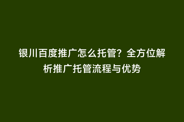 银川百度推广怎么托管？全方位解析推广托管流程与优势