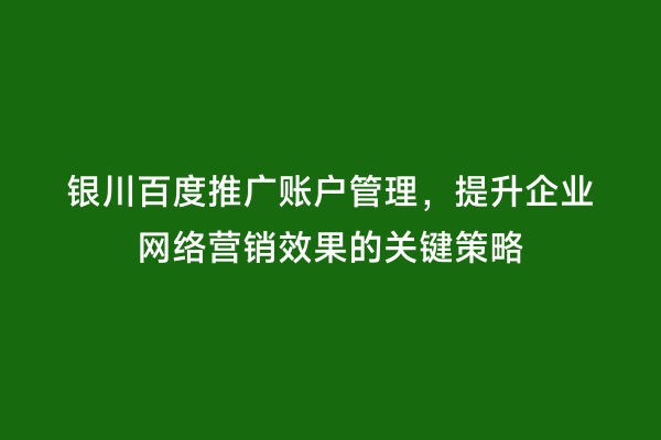 银川百度推广账户管理，提升企业网络营销效果的关键策略