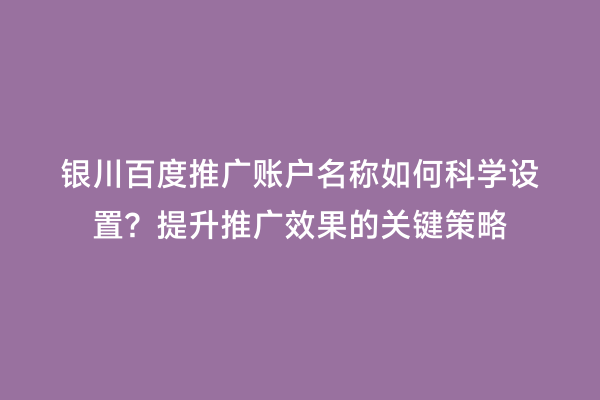 银川百度推广账户名称如何科学设置？提升推广效果的关键策略