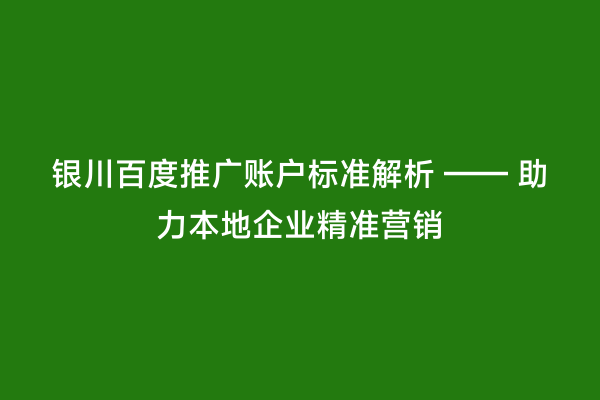银川百度推广账户标准解析 —— 助力本地企业精准营销