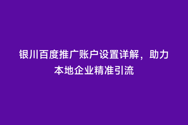 银川百度推广账户设置详解，助力本地企业精准引流