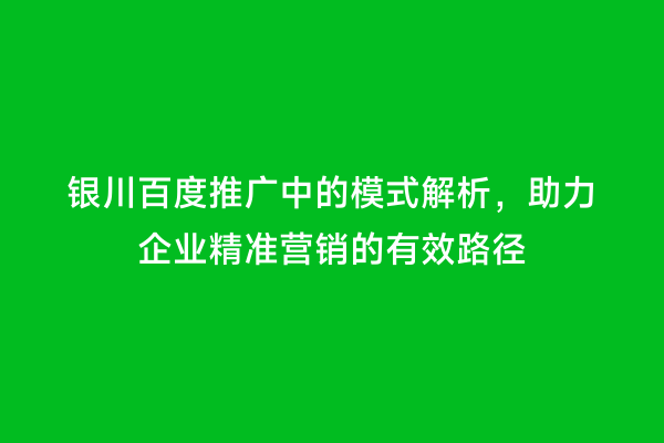 银川百度推广中的模式解析，助力企业精准营销的有效路径