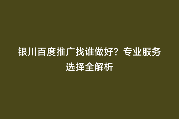 银川百度推广找谁做好？专业服务选择全解析