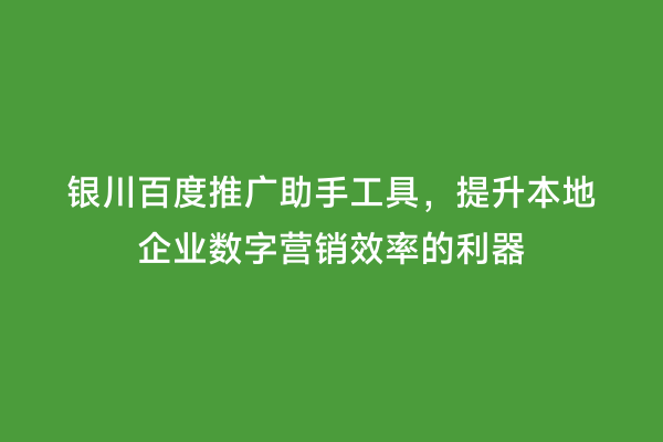 银川百度推广助手工具，提升本地企业数字营销效率的利器