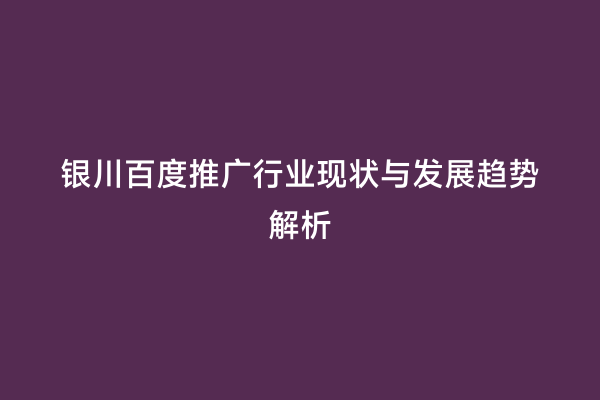 银川百度推广行业现状与发展趋势解析